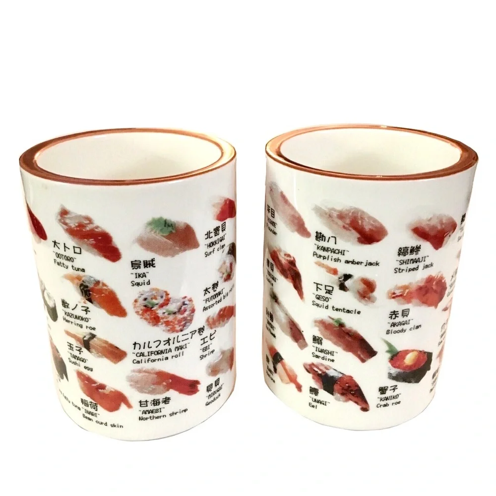 Sushi Menu Graphic Ceramic Mugs with Serving Board